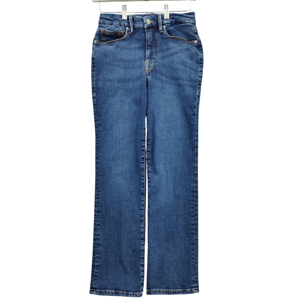 Good American Womens Classic Good Legs Straight Organic Cotton Jeans 6/28 Blue